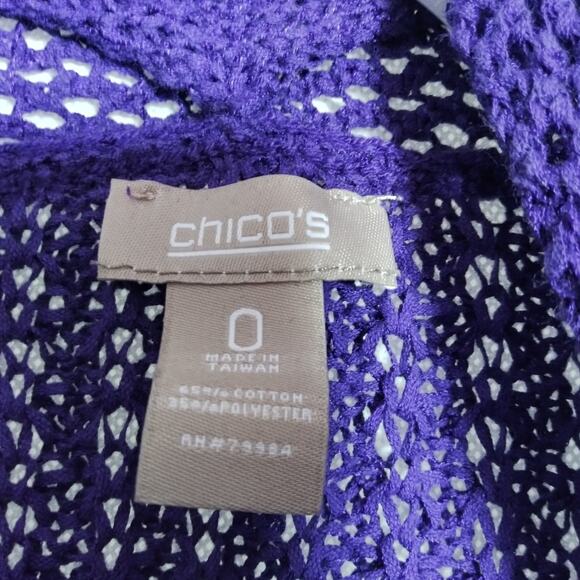 Chico's Purple Open Knit Open Front Sleeveless Cardigan Boho Size Small - Picture 4 of 4